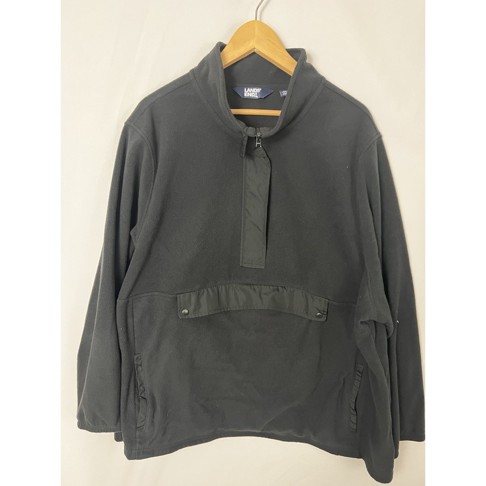Lands' End Men's Black Fleece 1/4 Zip Pullover Mock Neck Size‎ 3X (24W-26W)
